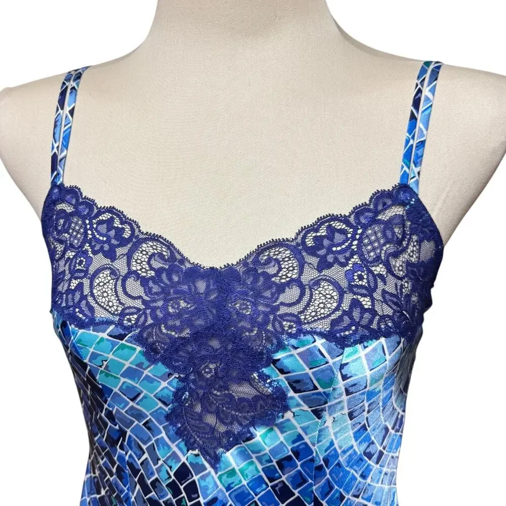 Victoria's Secret Vintage 90s Blue Green Pattern Lace Night Gown XS